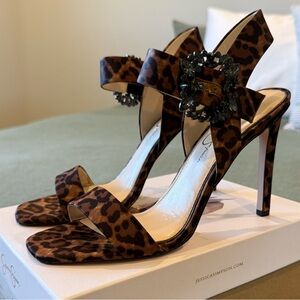 Jessica Simpson Leopard Print Ankle-Strap Stiletto Heels